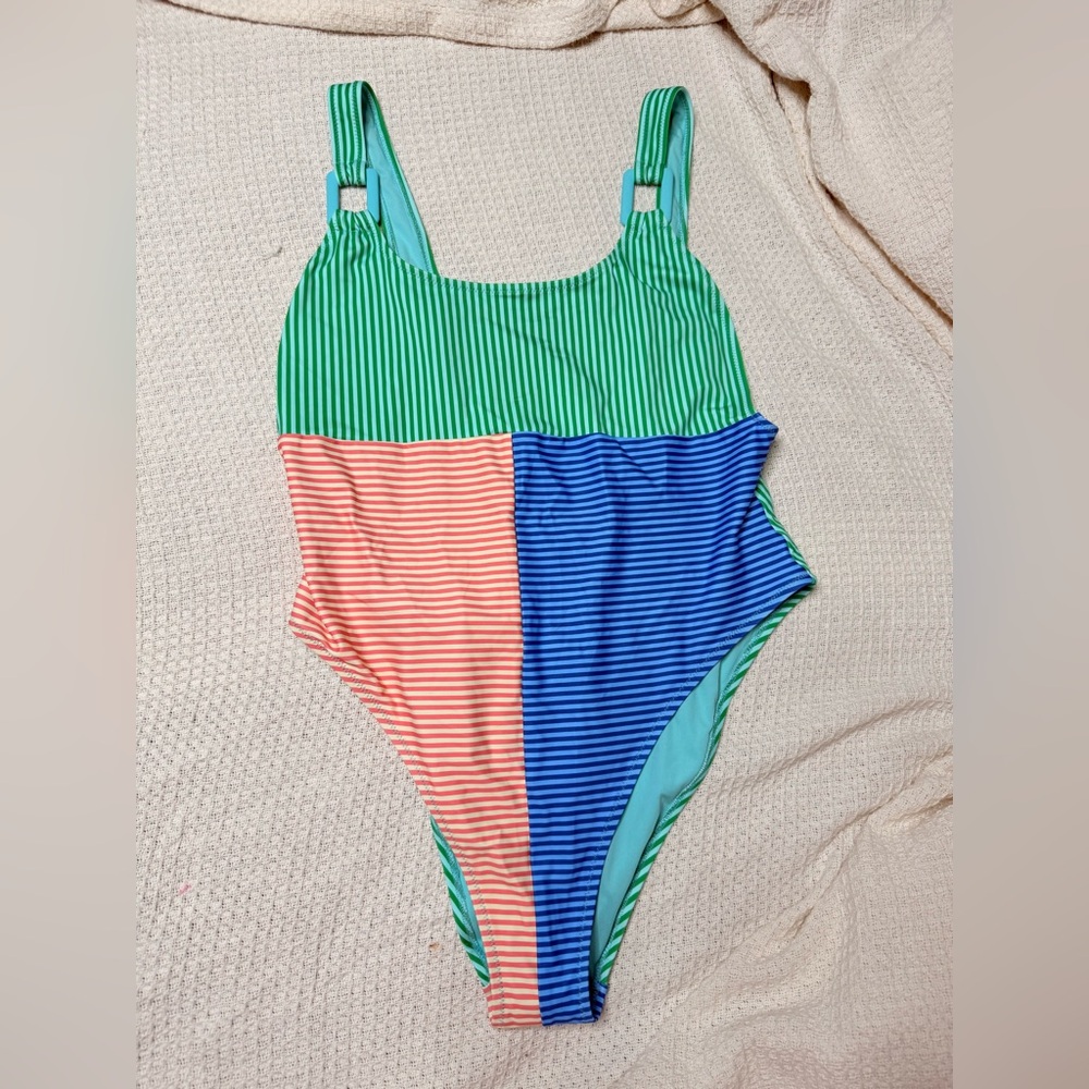 Striped Green and Blue aerie Swimsuit